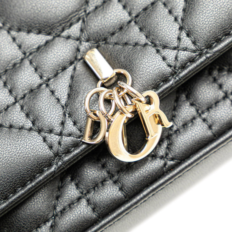 ディオール カナージュ マイディオール 斜め掛け チェーン ショルダーバッグ ブラック ラムスキン レディース Dior 【中古】