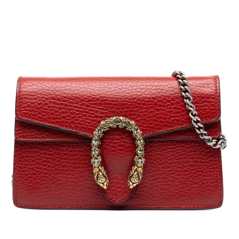 グッチ ディオニュソス 斜め掛け チェーン ショルダーバッグ 476432 レッド レザー レディース GUCCI 中古