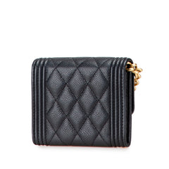 シャネル マトラッセ ボーイシャネル ココマーク チェーン ショルダーウォレット ブラック キャビアスキン レディース CHANEL 【中古】