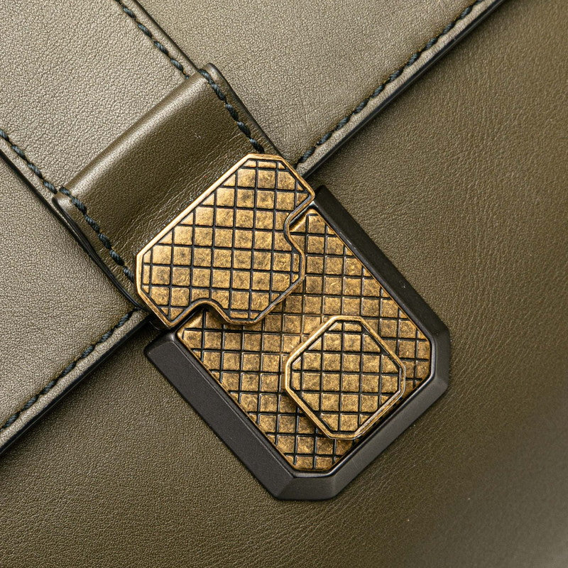 ボッテガヴェネタ イントレチャート ピアッツァ ハンドバッグ ショルダーバッグ 2WAY カーキ レザー レディース BOTTEGAVENETA 【中古】