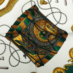 エルメス カレ90 LES TAMBOURS タンブールの太鼓 スカーフ 大判 グリーン系 マルチカラー シルク レディース HERMES 中古