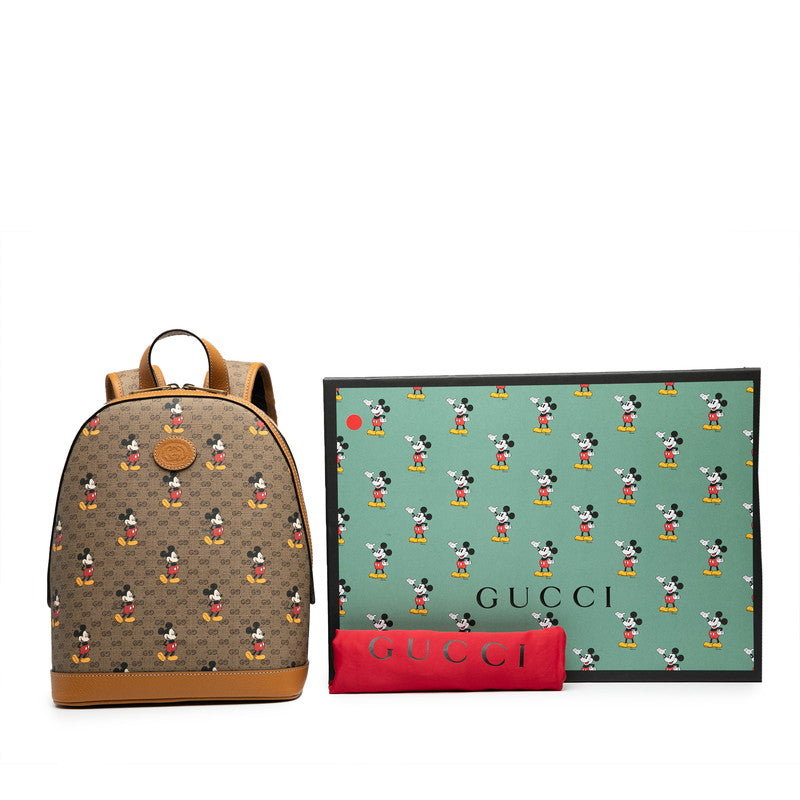 グッチ × ディズニー マイクロGG ミッキーマウス リュック バックパック 552884 ブラウン PVC レザー レディース GUCCI 【中古】