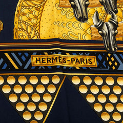 エルメス カレ90 L'OR DES CHEFS 首長達の金 スカーフ ネイビー マルチカラー シルク レディース HERMES 中古