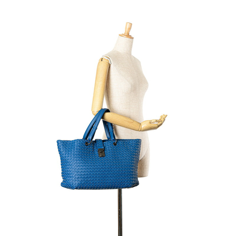 ボッテガヴェネタ イントレチャート トートバッグ ブルー レザー レディース BOTTEGAVENETA 【中古】