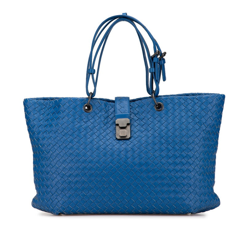 ボッテガヴェネタ イントレチャート トートバッグ ブルー レザー レディース BOTTEGAVENETA 【中古】
