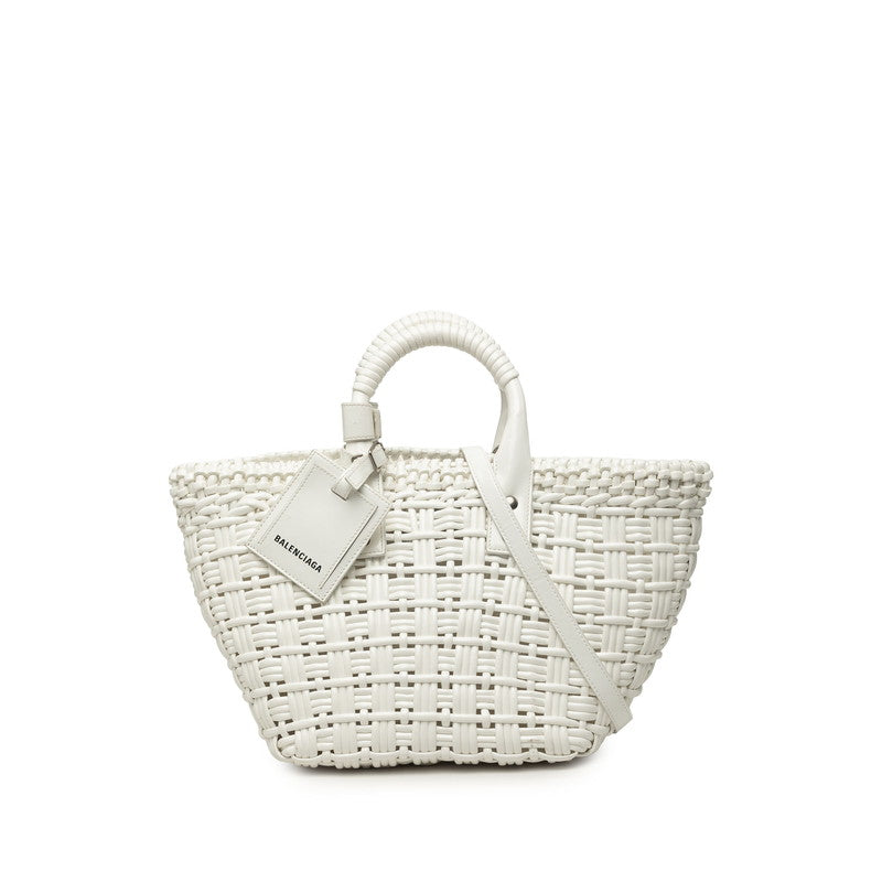 バレンシアガ ビストロXS ハンドバッグ ショルダーバッグ 2WAY 671342 ホワイト エナメル レディース BALENCIAGA 中古