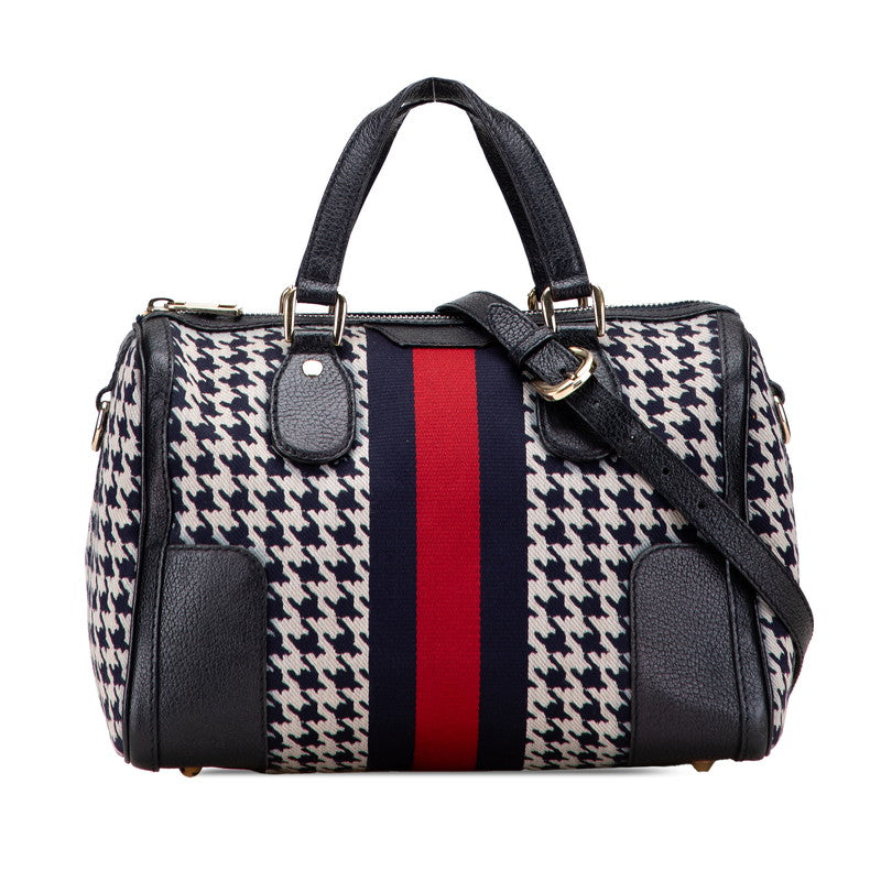 グッチ シェリーライン ハンドバッグ ショルダーバッグ 2WAY 271623 ブラック ネイビー キャンバス レザー レディース GUCCI 【中古】