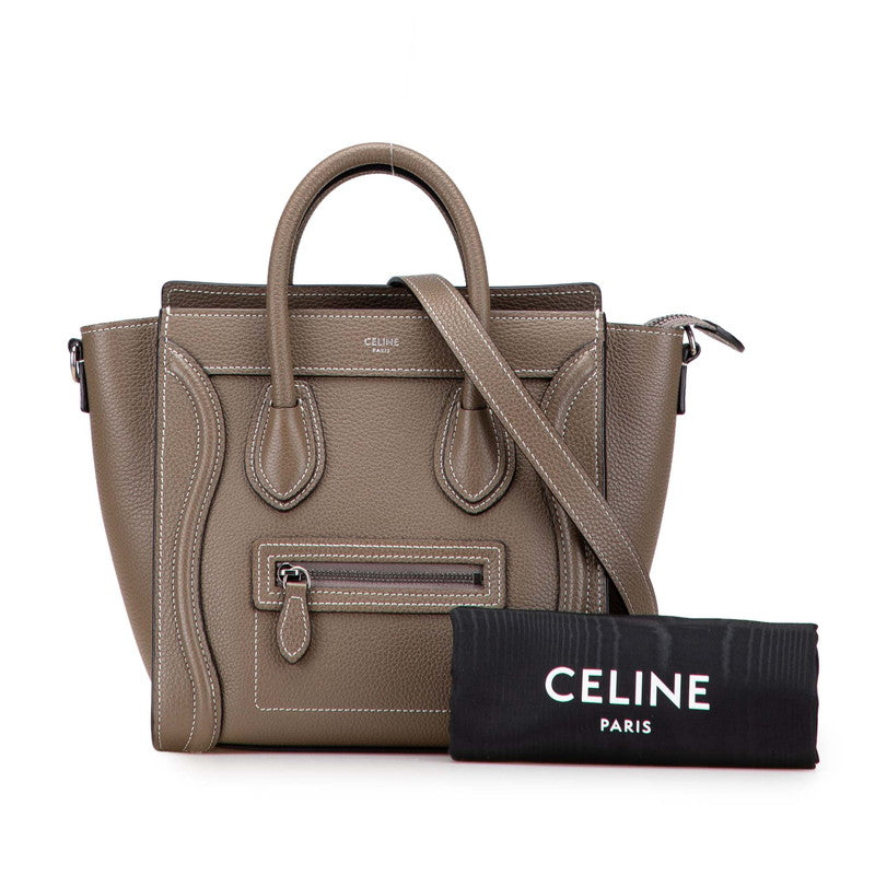 セリーヌ ラゲージ ナノショッパー ハンドバッグ ショルダーバッグ 2WAY グレージュ レザー レディース CELINE 【中古】