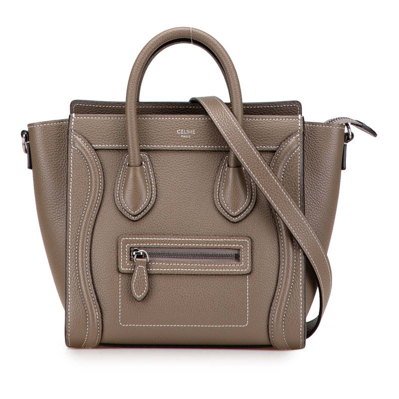 セリーヌ ラゲージ ナノショッパー ハンドバッグ ショルダーバッグ 2WAY グレージュ レザー レディース CELINE 【中古】