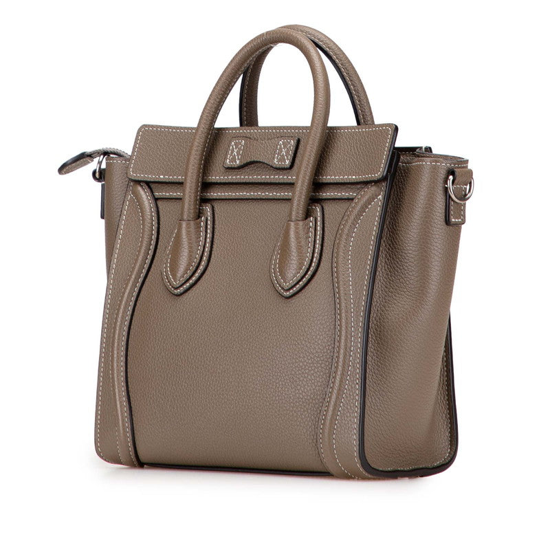 セリーヌ ラゲージ ナノショッパー ハンドバッグ ショルダーバッグ 2WAY グレージュ レザー レディース CELINE 【中古】