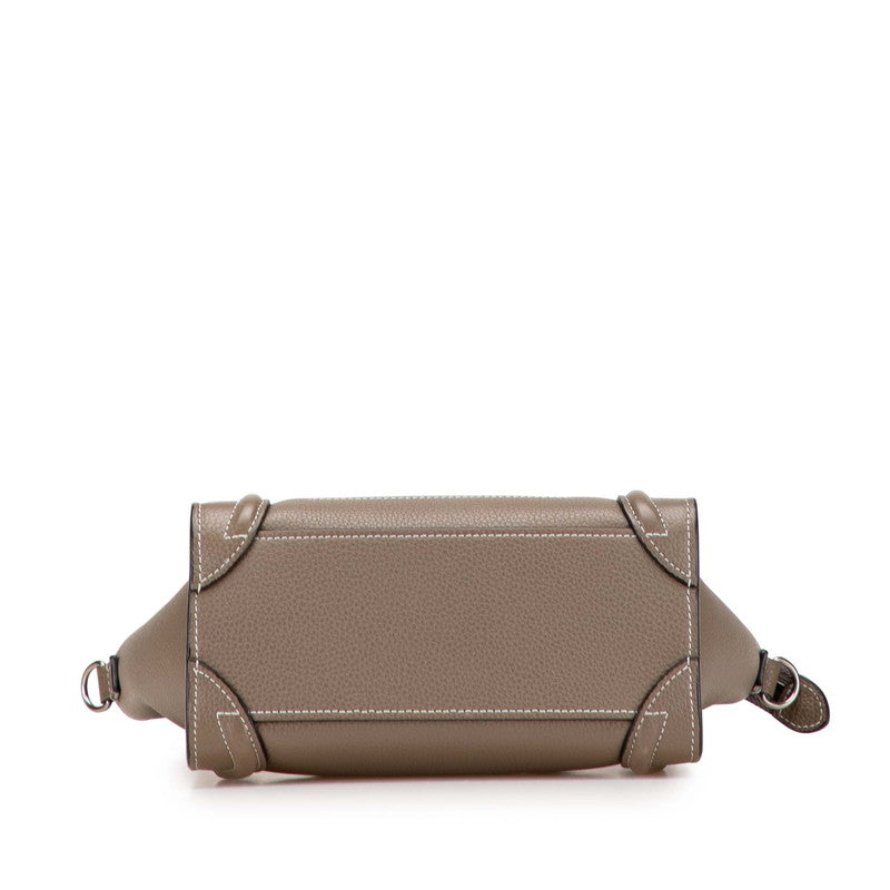 セリーヌ ラゲージ ナノショッパー ハンドバッグ ショルダーバッグ 2WAY グレージュ レザー レディース CELINE 【中古】
