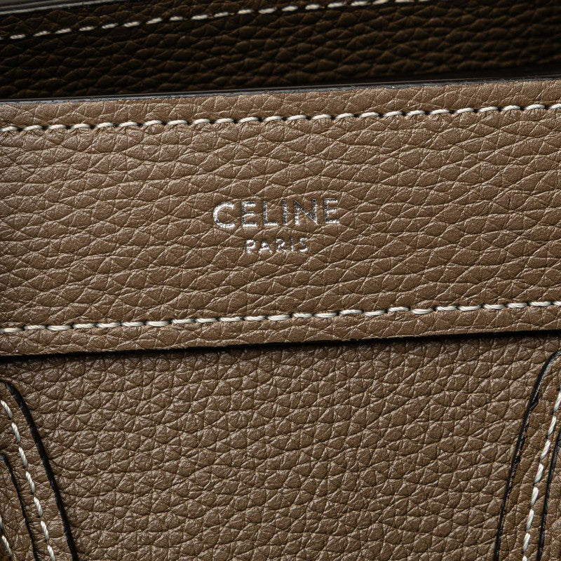 セリーヌ ラゲージ ナノショッパー ハンドバッグ ショルダーバッグ 2WAY グレージュ レザー レディース CELINE 【中古】