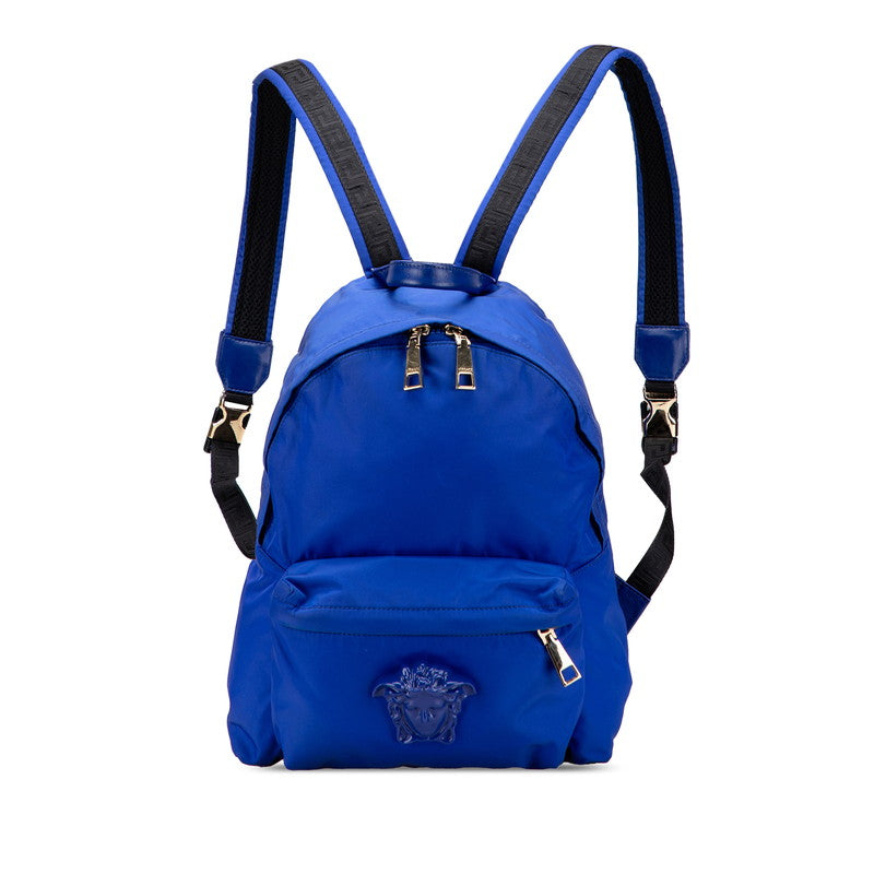 ヴェルサーチェ メデューサロゴ リュック バックパック ブルー ナイロン レザー レディース VERSACE 【中古】