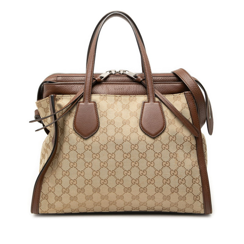 グッチ GGキャンバス ショルダーバッグ ハンドバッグ 370822 ブラウン レザー キャンバス レディース GUCCI 【中古】