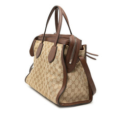 グッチ GGキャンバス ショルダーバッグ ハンドバッグ 370822 ブラウン レザー キャンバス レディース GUCCI 【中古】