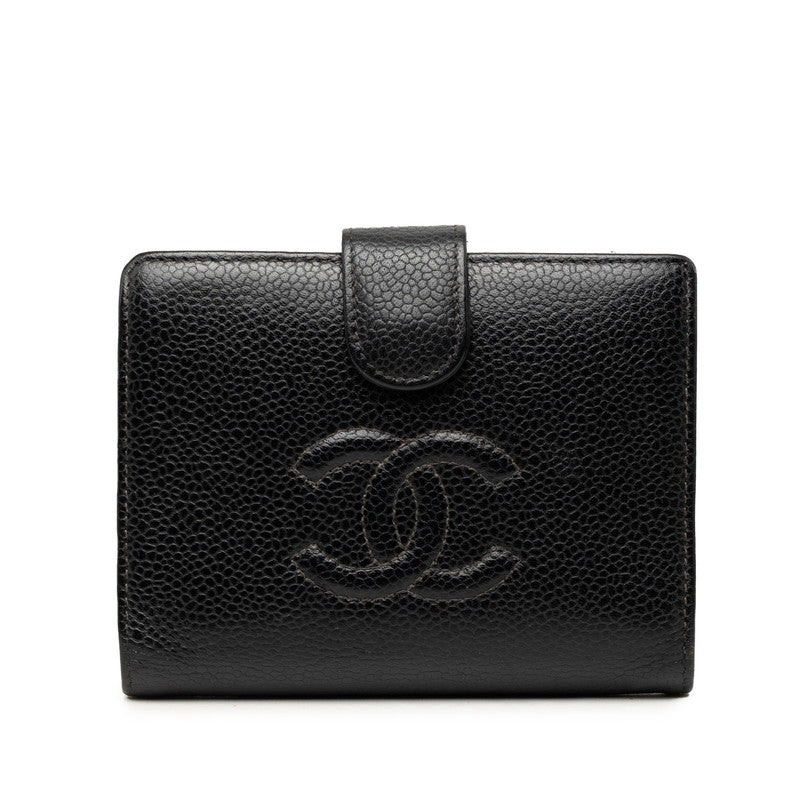 シャネル ココマーク 二つ折り財布 ブラック キャビアスキン レディース CHANEL 【中古】
