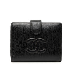 シャネル ココマーク 二つ折り財布 ブラック キャビアスキン レディース CHANEL 【中古】