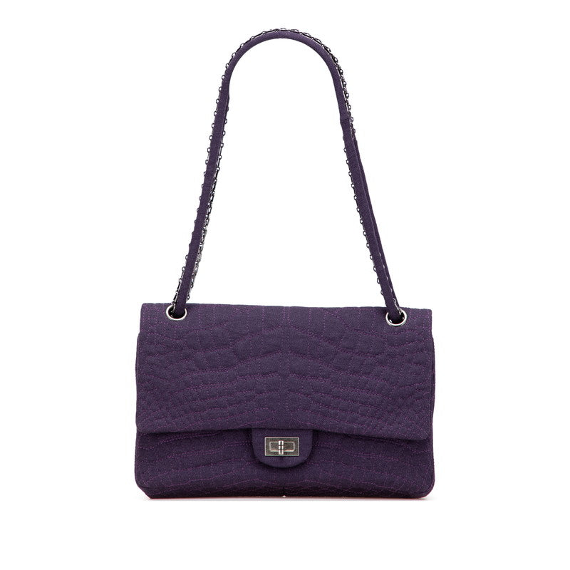 シャネル 2.55 Wフラップ チェーン ショルダーバッグ ハンドバッグ パープル コットン レディース CHANEL 【中古】