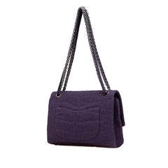 シャネル 2.55 Wフラップ チェーン ショルダーバッグ ハンドバッグ パープル コットン レディース CHANEL 【中古】