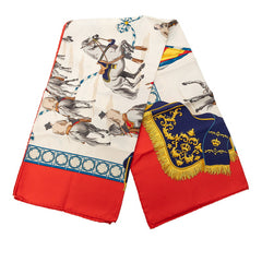 エルメス カレ90 REAL ESCUELA ANDALUZA アンダルシア馬術学校 スカーフ レッド マルチカラー シルク レディース HERMES 【中古】