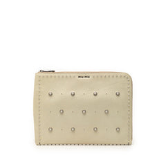 ミュウミュウ スタッズ クラッチバッグ アイボリー ホワイト レザー ラインストーン レディース MIUMIU 【中古】