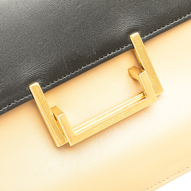 サンローラン ロゴ ショルダーバッグ ブラック ベージュ レザー レディース SAINT LAURENT 【中古】