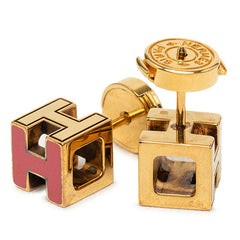 エルメス カージュドアッシュ Hキューブ スタッドピアス ゴールド ピンク メッキ レディース HERMES 中古