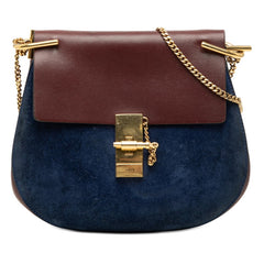 クロエ ドリュー チェーン ショルダーバッグ ブルー ブラウン スウェード レザー レディース Chloe 【中古】