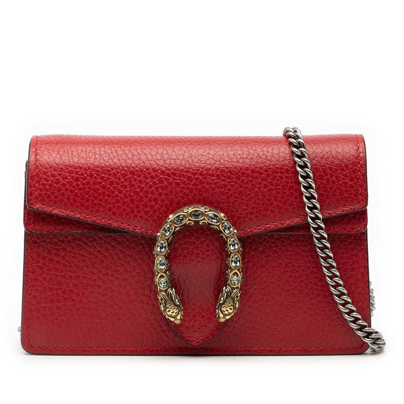 グッチ ディオニュソス 斜め掛け チェーン ショルダーバッグ 476432 レッド レザー レディース GUCCI 【中古】