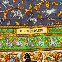 エルメス カレ90 CHASSE EN INDE インドの狩猟 スカーフ グリーン シルク レディース HERMES 【中古】