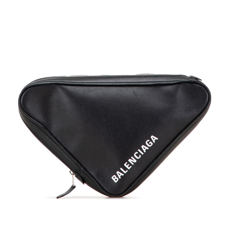 バレンシアガ トライアングル 三角 クラッチバッグ セカンドバッグ ポーチ 476976 ブラック レザー レディース BALENCIAGA 【中古】