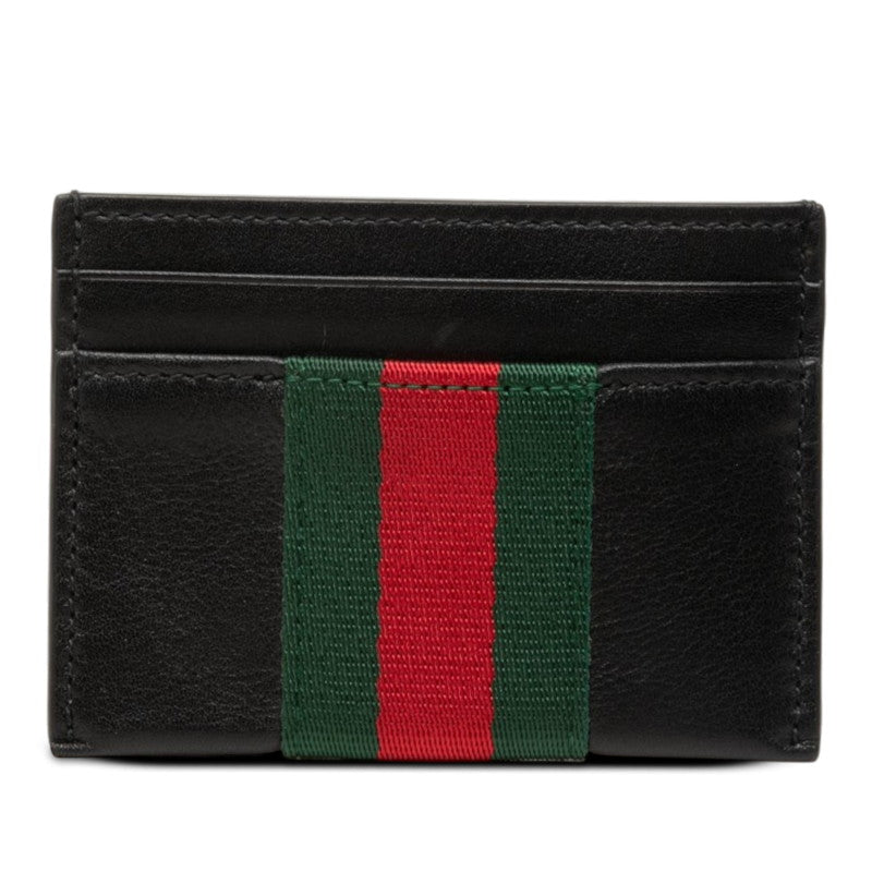 グッチ ウェブ トレードマーク カードケース パスケース 867277 ブラック レザー メンズ GUCCI 【中古】
