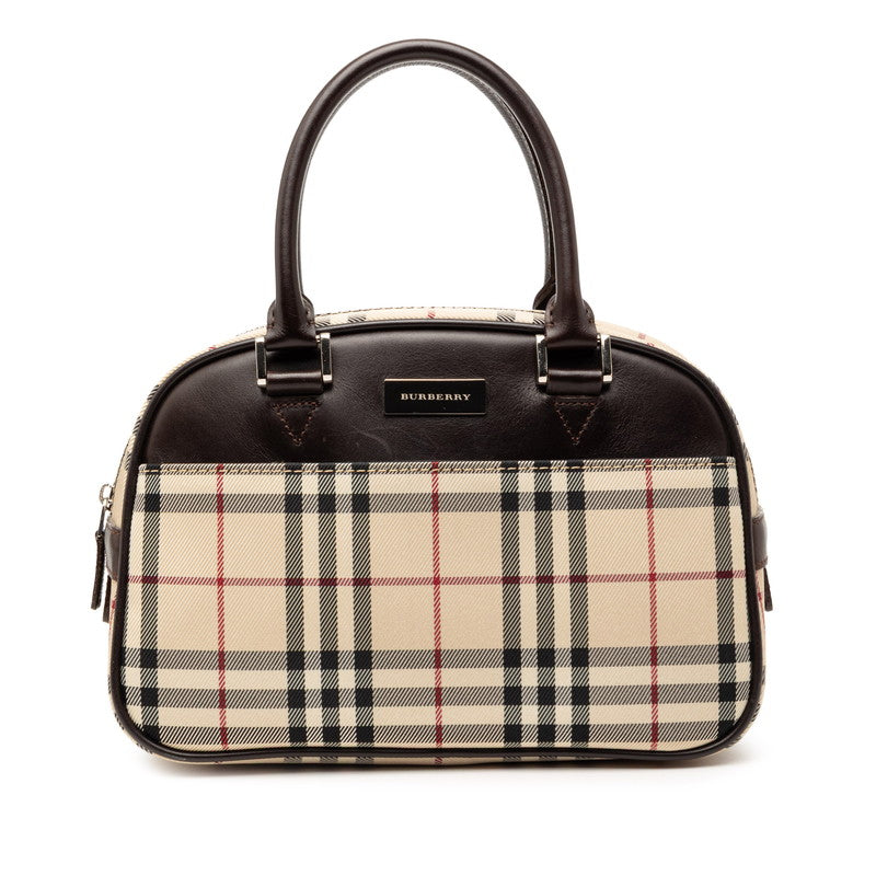 バーバリー ノバチェック ハンドバッグ ベージュ ブラウン ナイロン レザー レディース BURBERRY 【中古】