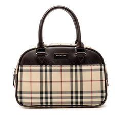 バーバリー ノバチェック ハンドバッグ ベージュ ブラウン ナイロン レザー レディース BURBERRY 【中古】
