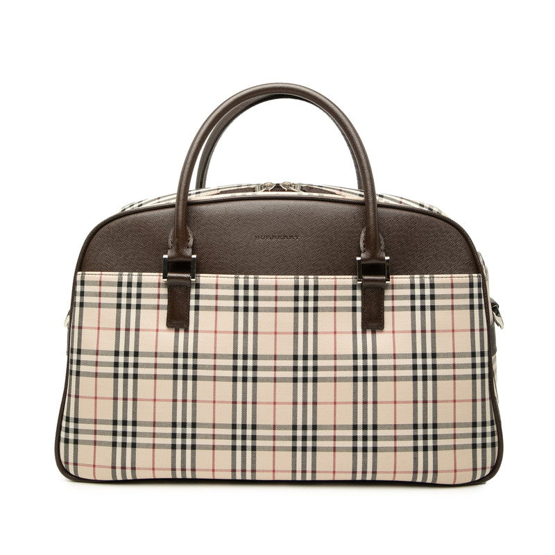 バーバリー ノバチェック ハンドバッグ ボストンバッグ ベージュ ブラウン キャンバス レザー レディース BURBERRY 【中古】