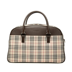 バーバリー ノバチェック ハンドバッグ ボストンバッグ ベージュ ブラウン キャンバス レザー レディース BURBERRY 【中古】