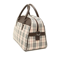 バーバリー ノバチェック ハンドバッグ ボストンバッグ ベージュ ブラウン キャンバス レザー レディース BURBERRY 【中古】