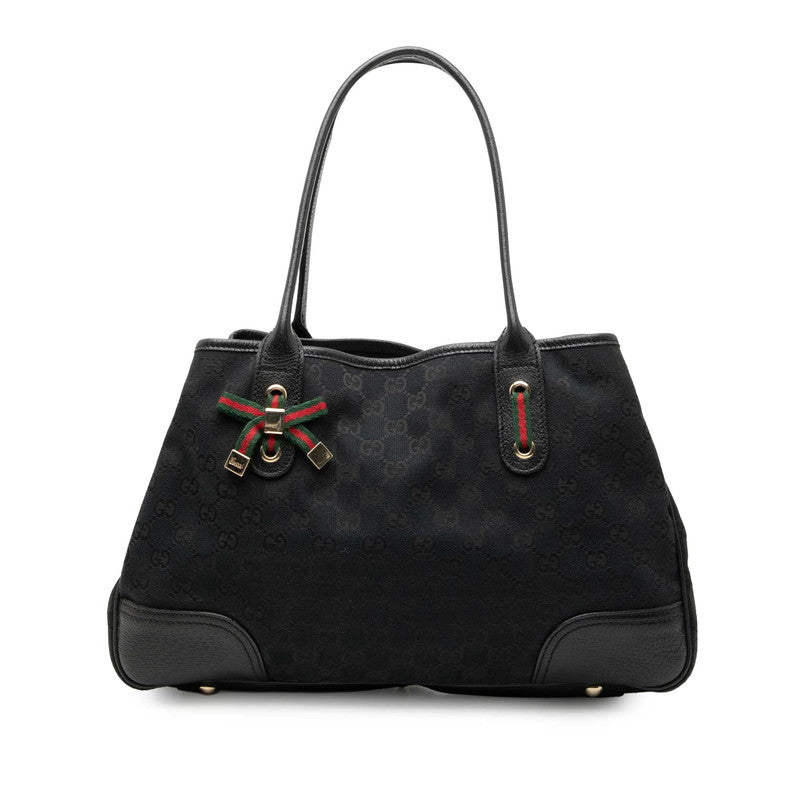 グッチ GGキャンバス リボン ショルダーバッグ トートバッグ 163805 ブラック キャンバス レザー レディース GUCCI 【中古】