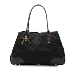 グッチ GGキャンバス リボン ショルダーバッグ トートバッグ 163805 ブラック キャンバス レザー レディース GUCCI 【中古】