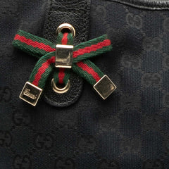 グッチ GGキャンバス リボン ショルダーバッグ トートバッグ 163805 ブラック キャンバス レザー レディース GUCCI 【中古】