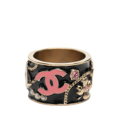 シャネル アイコンライン ココマーク カメリア パフューム モチーフ リング 指輪 ゴールド ブラック ピンク メッキ レディース CHANEL 【中古】