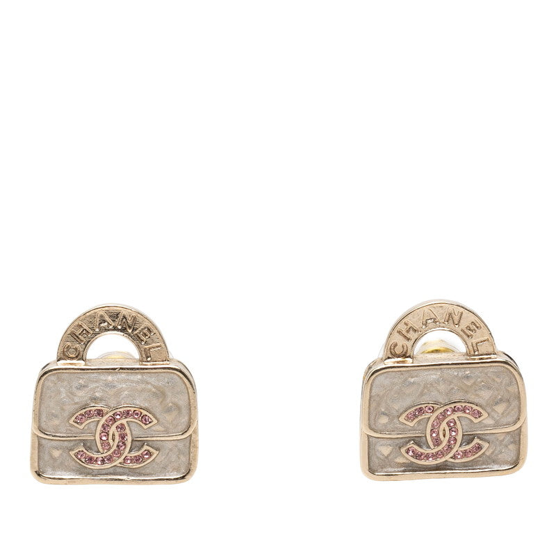シャネル ココマーク ロゴ バッグモチーフ ピアス B24S ゴールド ピンク メッキ ラインストーン レディース CHANEL 【中古】