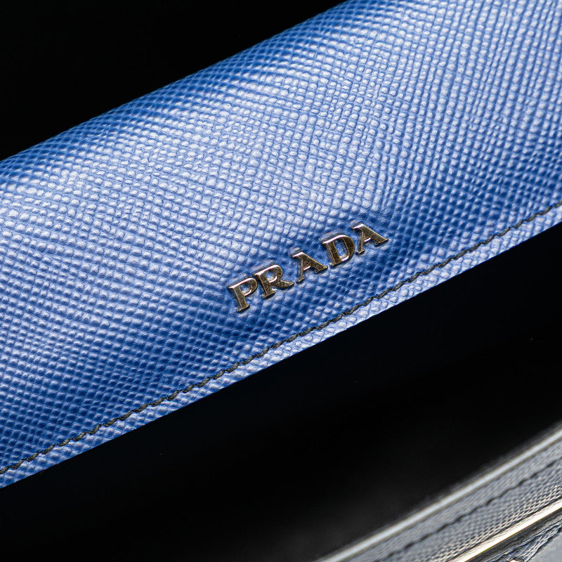 プラダ 三角ロゴプレート ハンドバッグ ブルー レザー レディース PRADA 【中古】