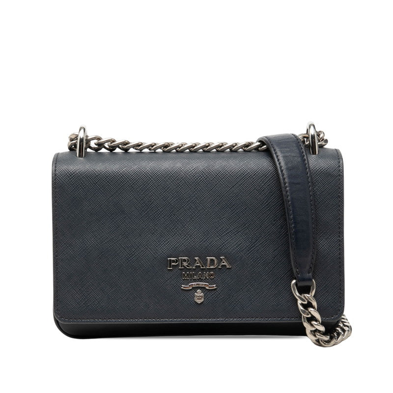 プラダ チェーン ショルダーバッグ ネイビー サフィアーノレザー レディース PRADA 【中古】