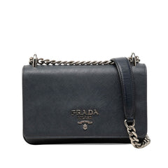 プラダ チェーン ショルダーバッグ ネイビー サフィアーノレザー レディース PRADA 【中古】