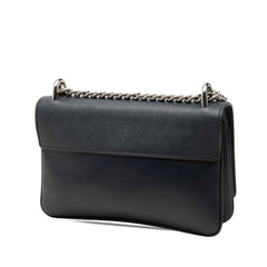 プラダ チェーン ショルダーバッグ ネイビー サフィアーノレザー レディース PRADA 【中古】