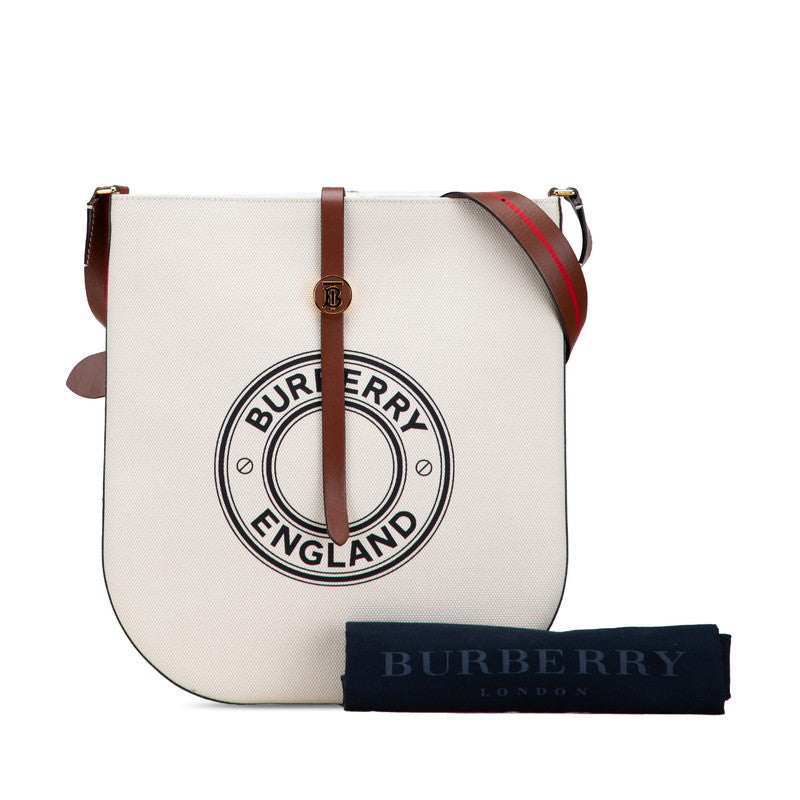 バーバリー ロゴグラフィック ショルダーバッグ ベージュ ブラウン キャンバス レザー レディース BURBERRY 【中古】