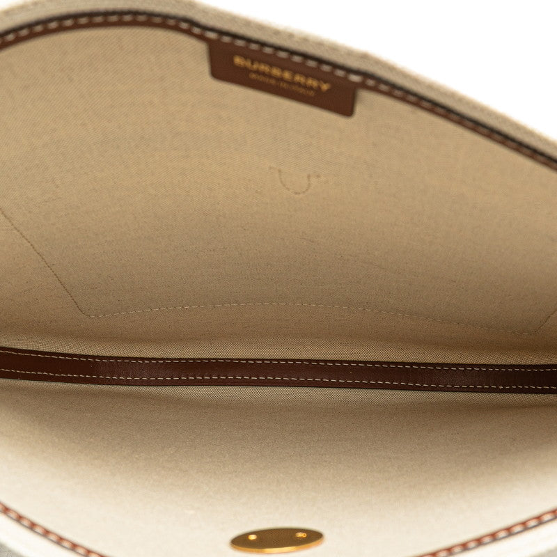 バーバリー ロゴグラフィック ショルダーバッグ ベージュ ブラウン キャンバス レザー レディース BURBERRY 【中古】