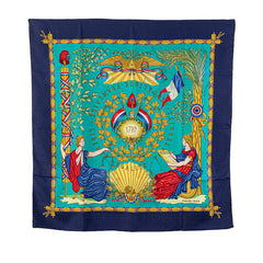 エルメス カレ90 1789 LIBERTE EGALITE FRATERNITE REPUBLIQUE FRANCAISE フランス革命を記念して スカーフ ネイビー ブルー マルチカラー シルク レディース HERMES 【中古】