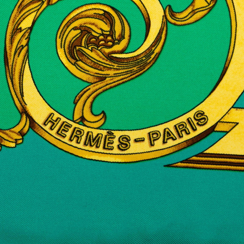 エルメス カレ90 LES TUILERIES チュイルリー公園 スカーフ ブルー ゴールド マルチカラー シルク レディース HERMES 【中古】